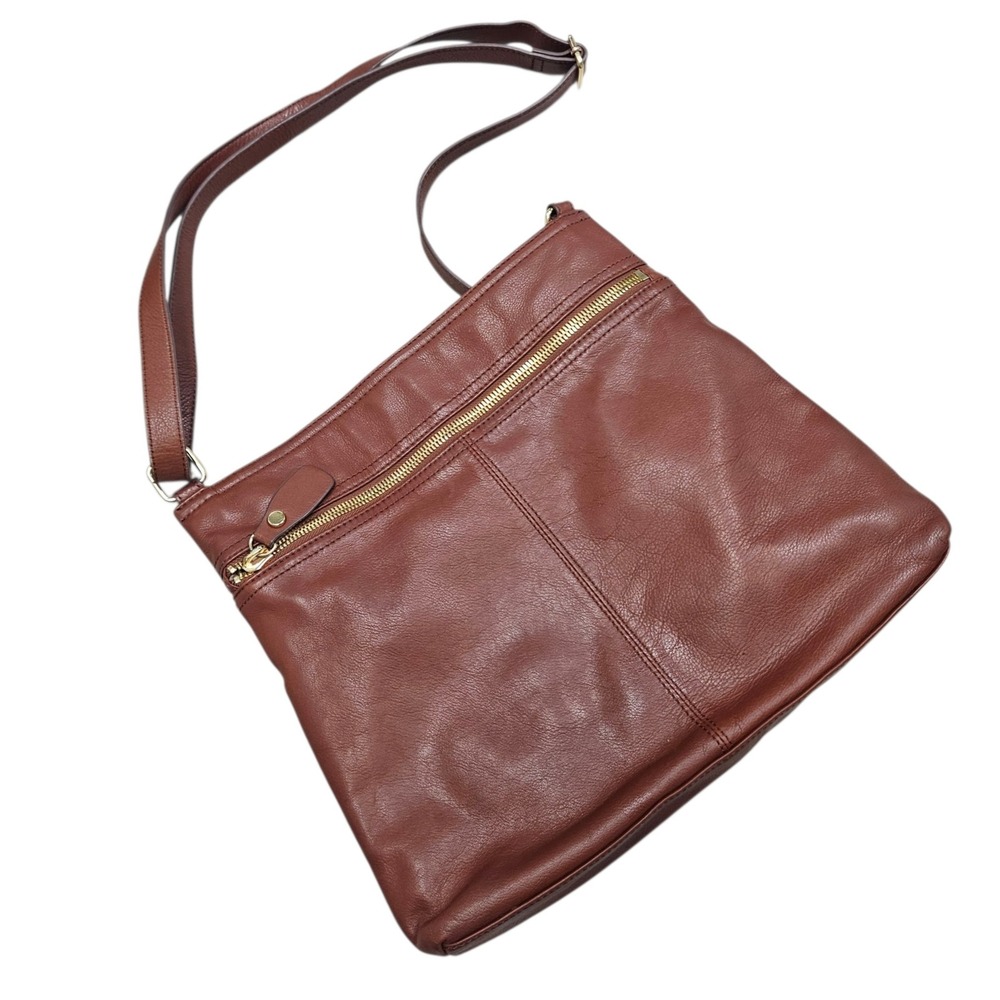Margot Brown Leather‎ Medium Crossbody Bag Purse Adjustable Strap Zip Old Money